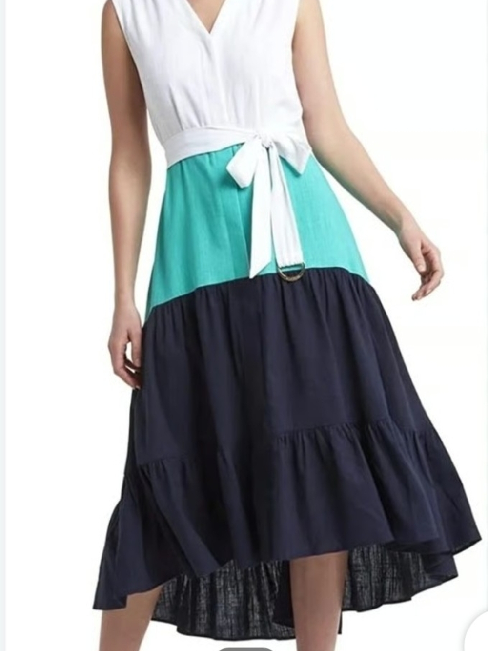 H by Halston White, Teal & Navy Colorblock High-Low Maxi Skirt